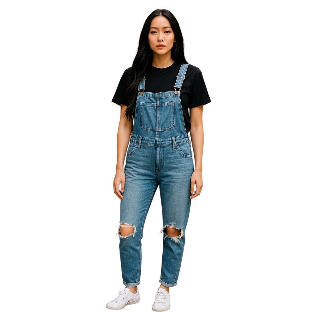 Madewell Denim Overalls Light Wash Distressed Size L Women’s Adjustable Straps
